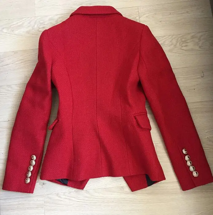 Vintage Double Breasted Red Wool Tweed Blazers Coat Women 2020 Autumn Winter Ladies Outerwear Casual Slim Jacket Casaco Femme