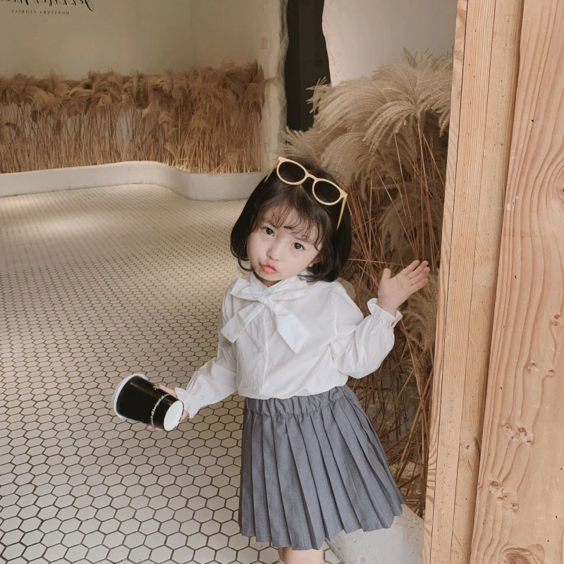 Рубашки для девочек Детские хлопковые свободные рубашки с длинными рукавами