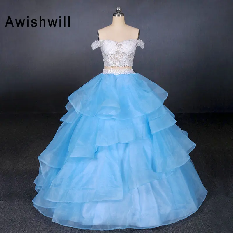 

Женское бальное платье из органзы, синее кружевное платье из двух частей с открытыми плечами для выпускного вечера