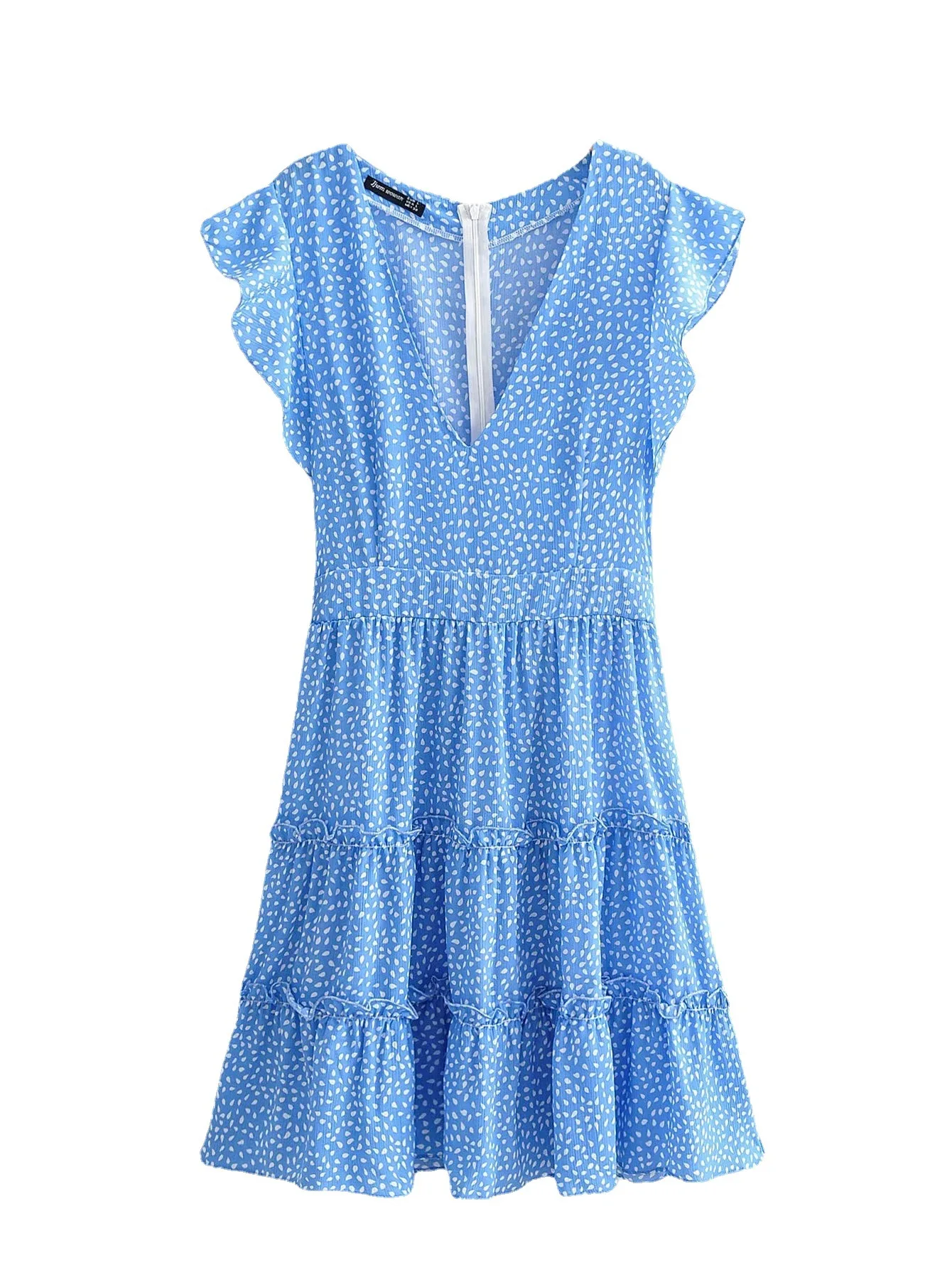 

Women's New European and American V-neck Printed Slim Ruffled Dress Skirt DLQZ1493