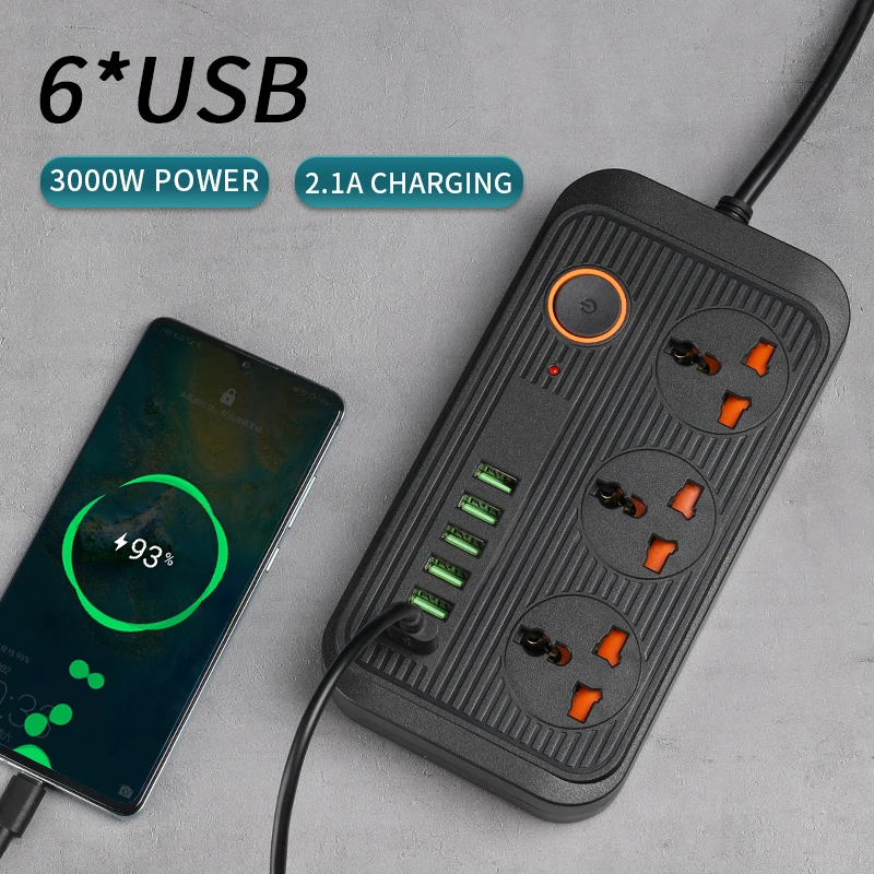 Desktop Multi Power Strip with 3 AC Outlets 6 USB Fast Charging Ports Socket Adapter US UK EU AU Timer Plug |