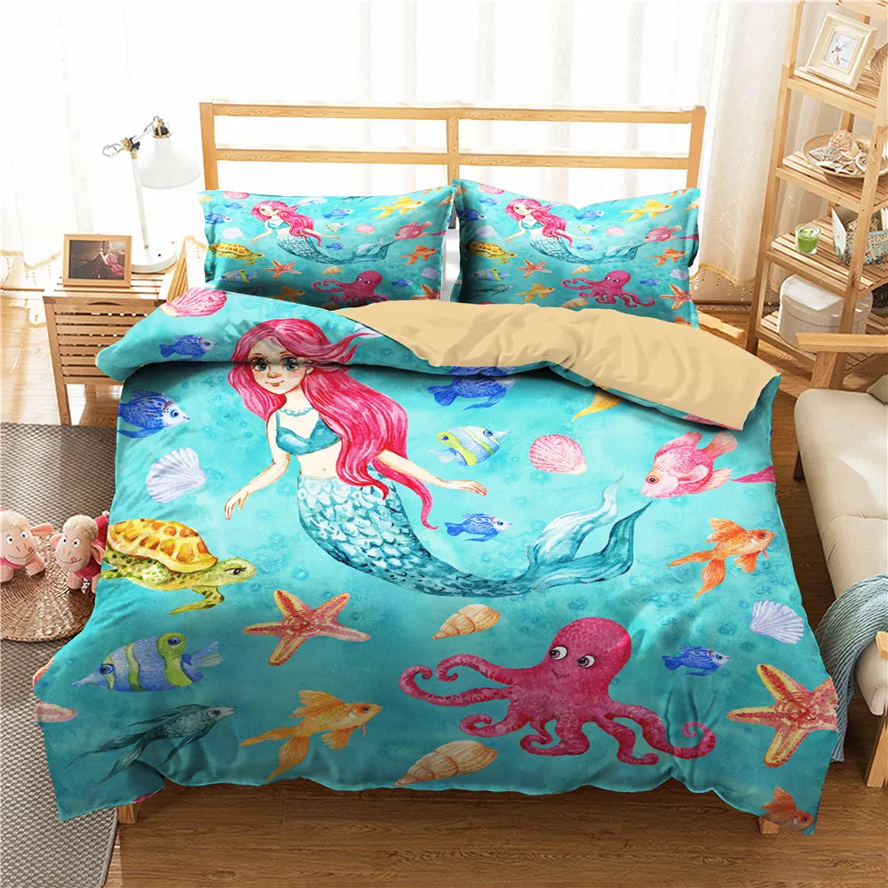 Комплект постельного белья с рисунком русалки из мультфильма Подводный мир