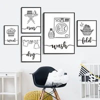 dry wash repeat fold laundry room nordic poster wall art print black white picture bathroom poster quote canvas painting hd3099