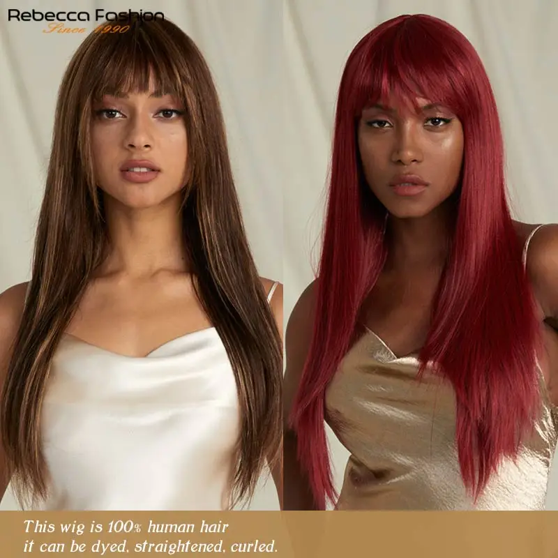 Длинные прямые волосы челки блонд коричневые человеческие парики для женщин