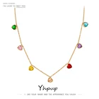 Изысканное цветное ожерелье Yhpup с кубическим цирконием в форме сердца для женщин из нержавеющей стали Изысканная фотография 2021 подарок