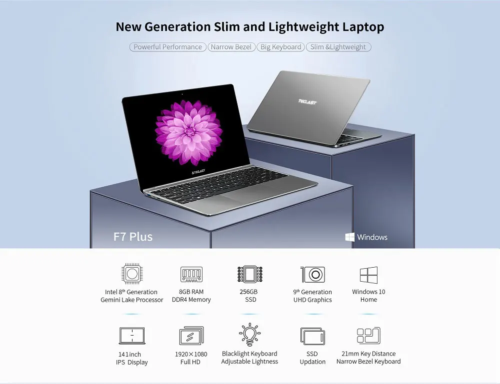 Teclast F7 Plus ноутбук 14,0 'Windows 10 Домашняя версия Intel Gemini Lake N4100 четырехъядерный 1,1 ГГц 8 Гб ОЗУ 256 ГБ SSD HDMI Ноутбуки
