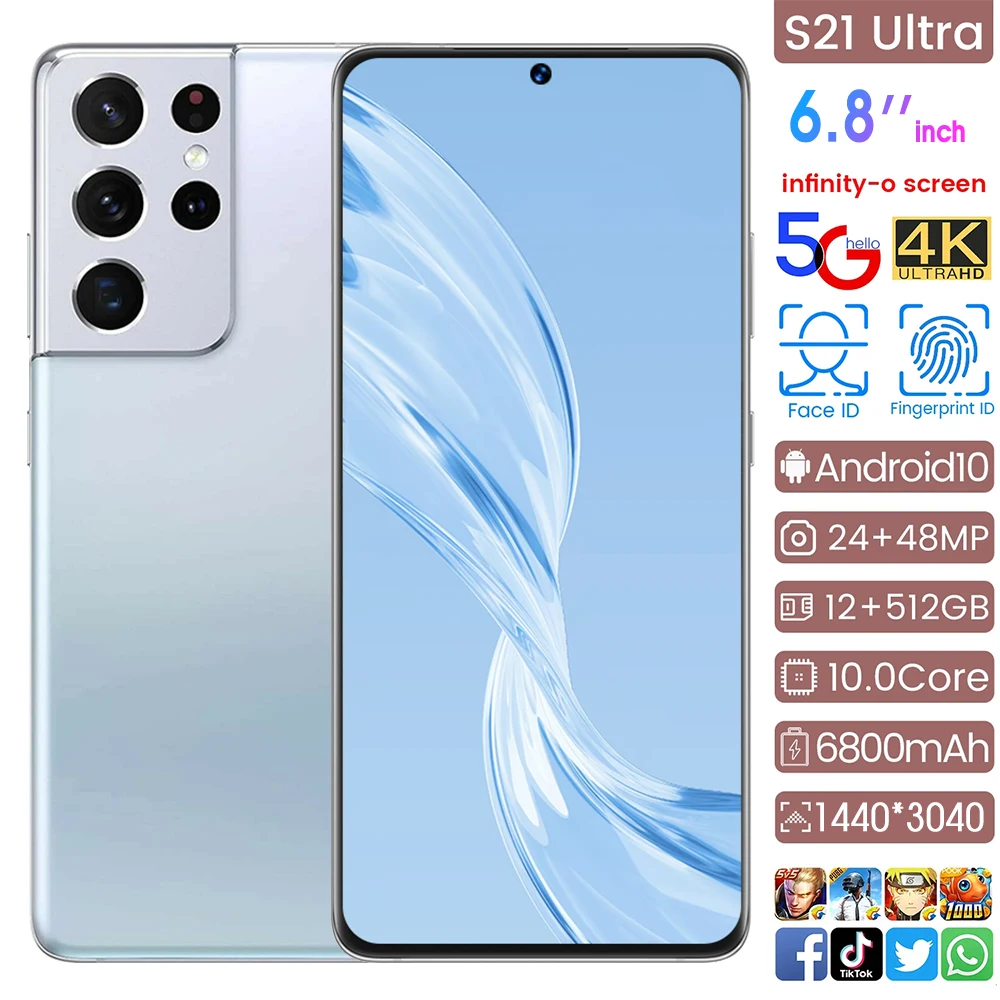 

6.8 Inch Screen S21 Ultra Cellphone 12+512GB MT6889+ 10Core 6800mAh Battery Face Recognition Global Version Top Sell Smartphone