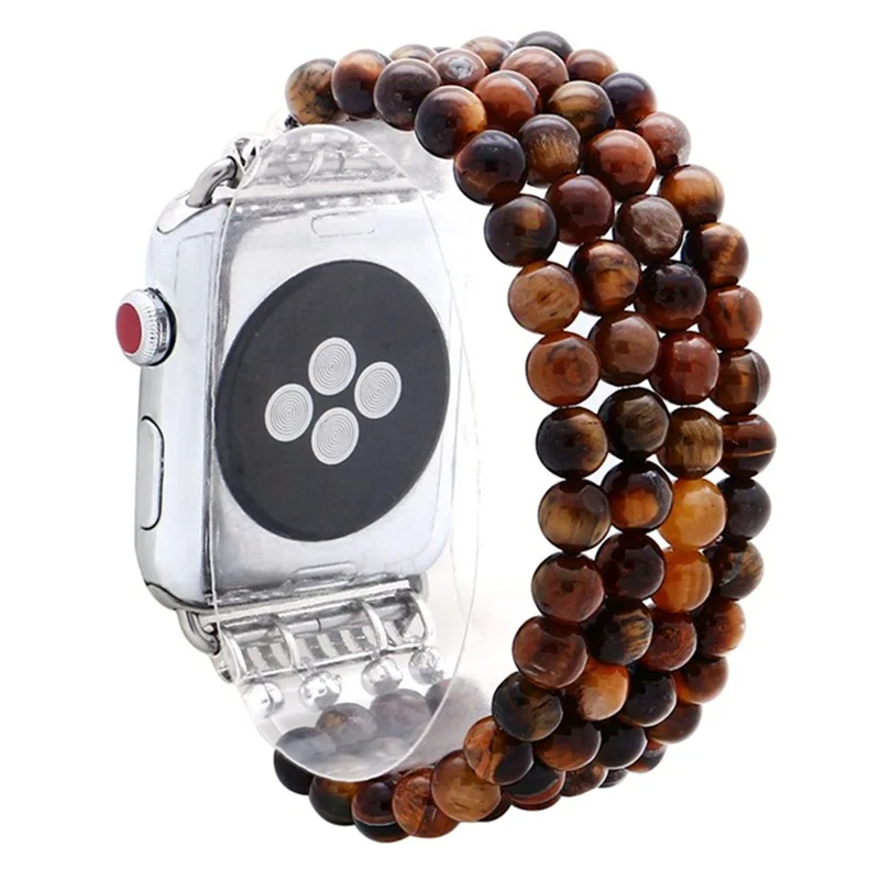 Tiger Eye LuReen агатовыми бусами Эластичный ремешок для наручных часов Apple Watch серии 1/2/3, 42 мм, 38 мм, версия эластичный браслет, ремешок для наручных часов iwatch, 4/5 40 мм 44 мм - Цвет ремешка: Tiger Eye
