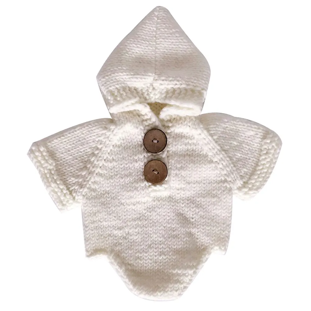 Newborn Baby Solid Color Short Sleeve Knitted Hooded Romper Photography Prop New | Rompers
