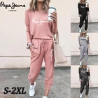 Женский зимний костюм 2021, спортивный пуловер из двух частей с принтом Pepe, однотонный Повседневный Модный женский спортивный костюм