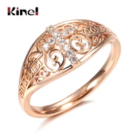 kinel hot 585 rose gold cross ring micro wax inlay natural zircon hollow flower rings women fine faith jewelry