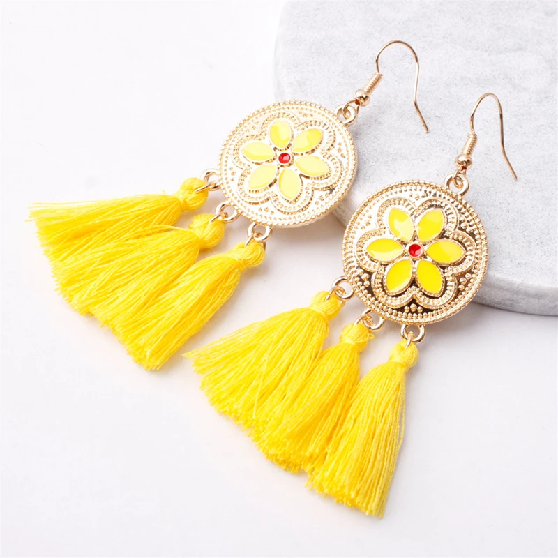 Акция богемные ручной работы Красочные кисточки серьги Красивая подвеска