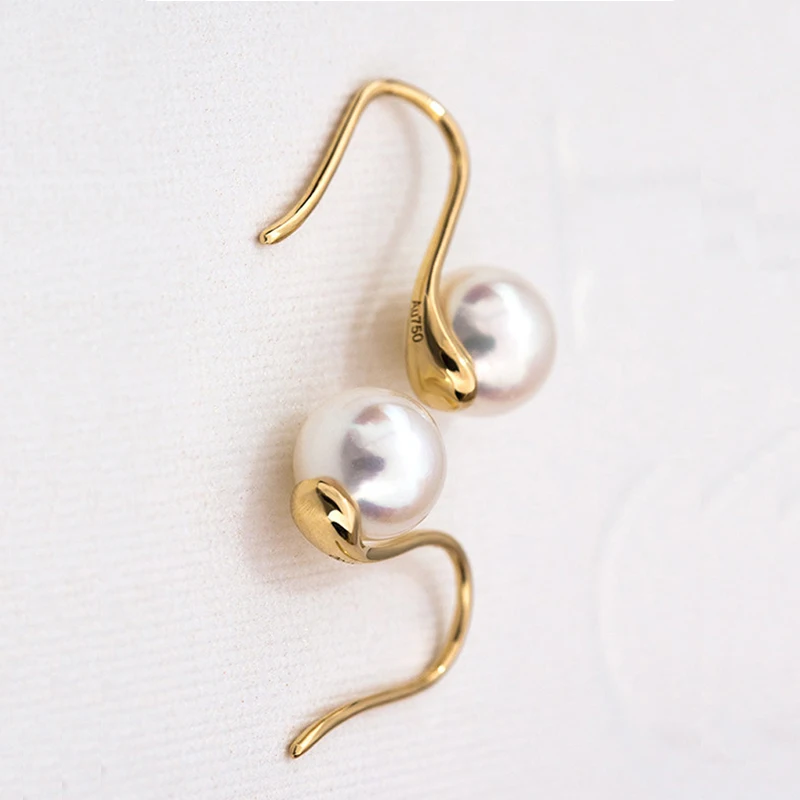 

XF800 Подлинная 18K золотые серьги для женщин, хорошее ювелирное изделие, настоящее натуральный морской жемчуг AKOYA тренд Роскошная бумажная кор...