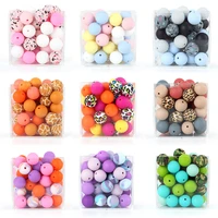 20pcs 12mm round beads silicone food grade leopard print tie dye solid color baby teething bead teether for diy pacifier chain