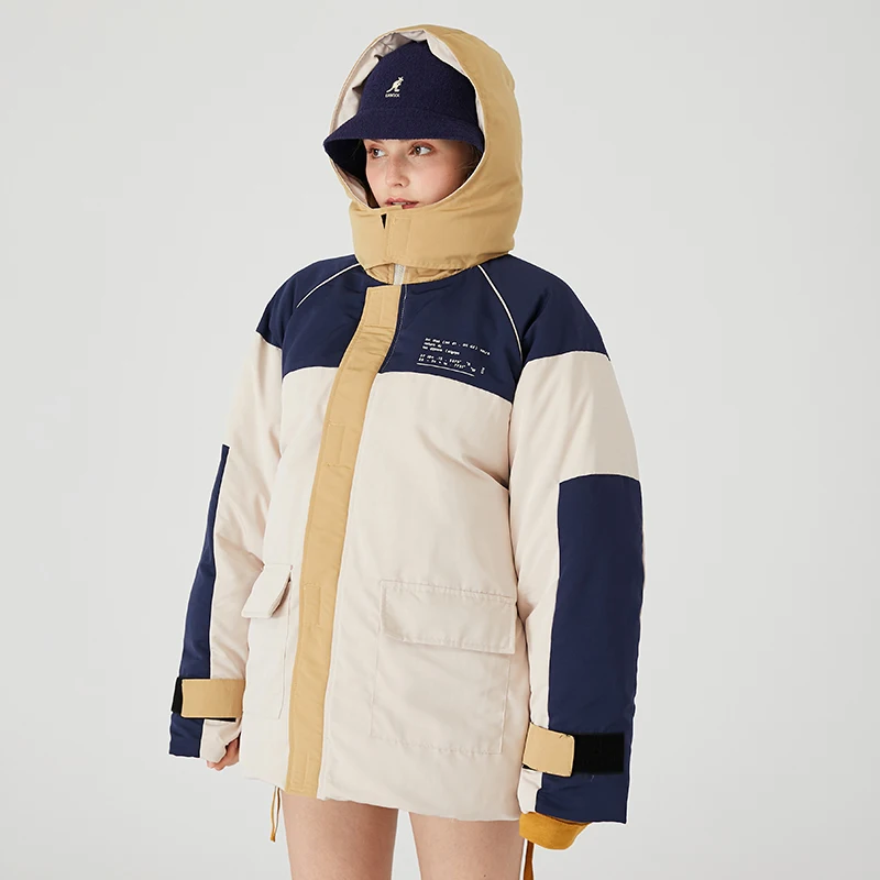 Мужская зимняя пуховая куртка пальто парка с капюшоном в стиле пэчворк теплый