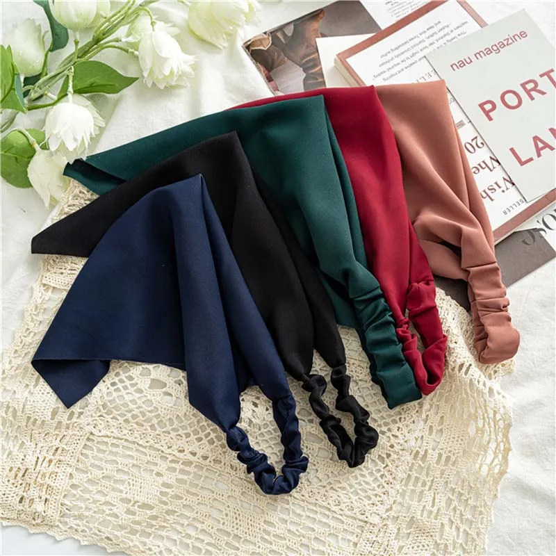 

Chiffon Scrunchies Women Triangle Bandanas Pure Color Hairband Hair Scarf DIY Turban Headwrap Elastic Headband Hair Accessories