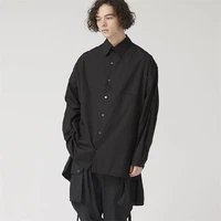 mens new korean classic dark personality short front and long back mens casual loose large size shirt