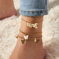 3pcsset multi layer butterfly anklet bracelet on leg charm gold color anklets for women girls boho jewelry beach accessories