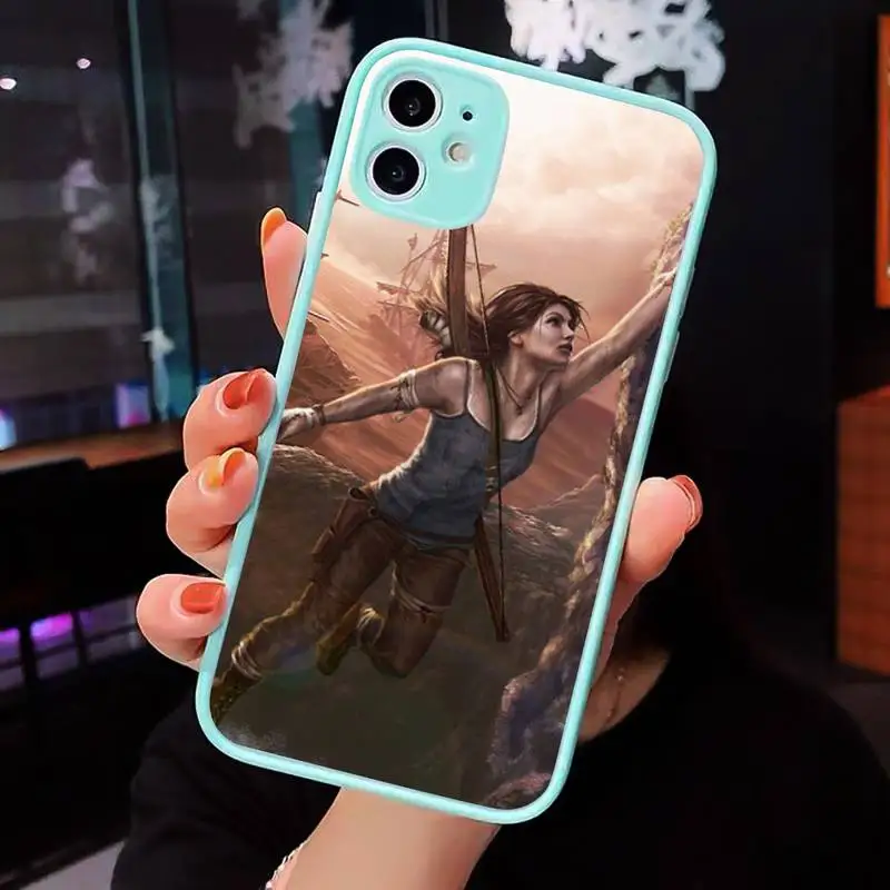 

tomb raider ps4 sticker Phone Case For iPhone 12 11 Mini Pro XR XS Max 7 8 Plus X Matte transparent blue Back Cover