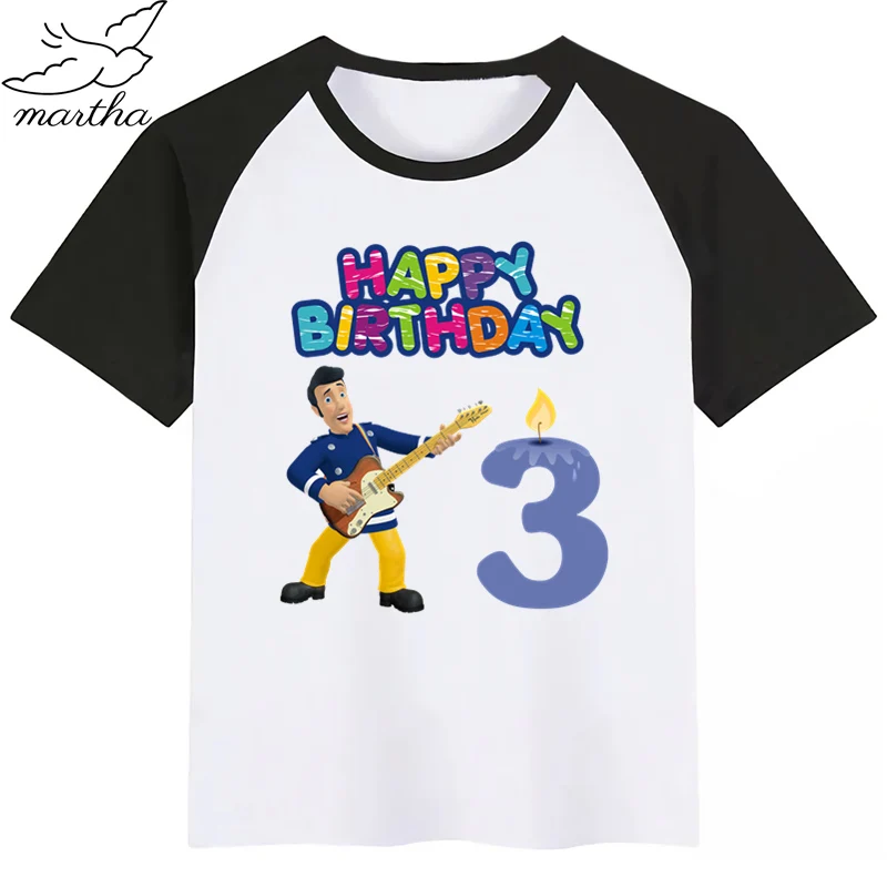 BlackC Одежда для детей с надписью «Happy Birthday Number», «Fireman Sam DIYKids»; футболка для девочек; подарок на день рождения; одежда для детей; футболки для мальчиков; футболки для малышей - Цвет: BlackC