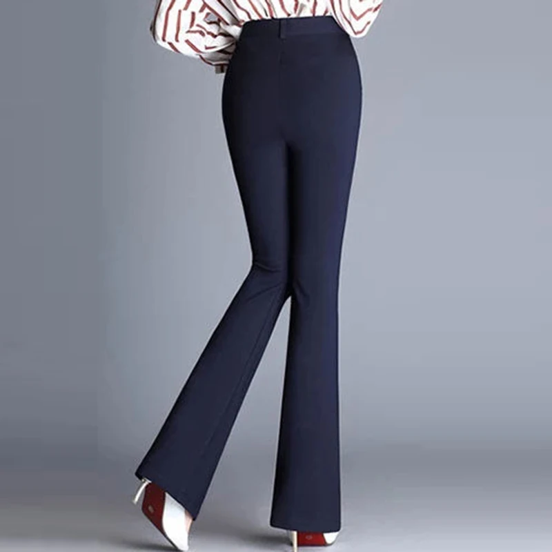 Женские эластичные брюки-клеш с высокой талией однотонные Весенние Брюки-клеш