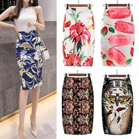 ready stock fashion women elastic high waist pencil skirts midi skirt women printed short skirt knee length