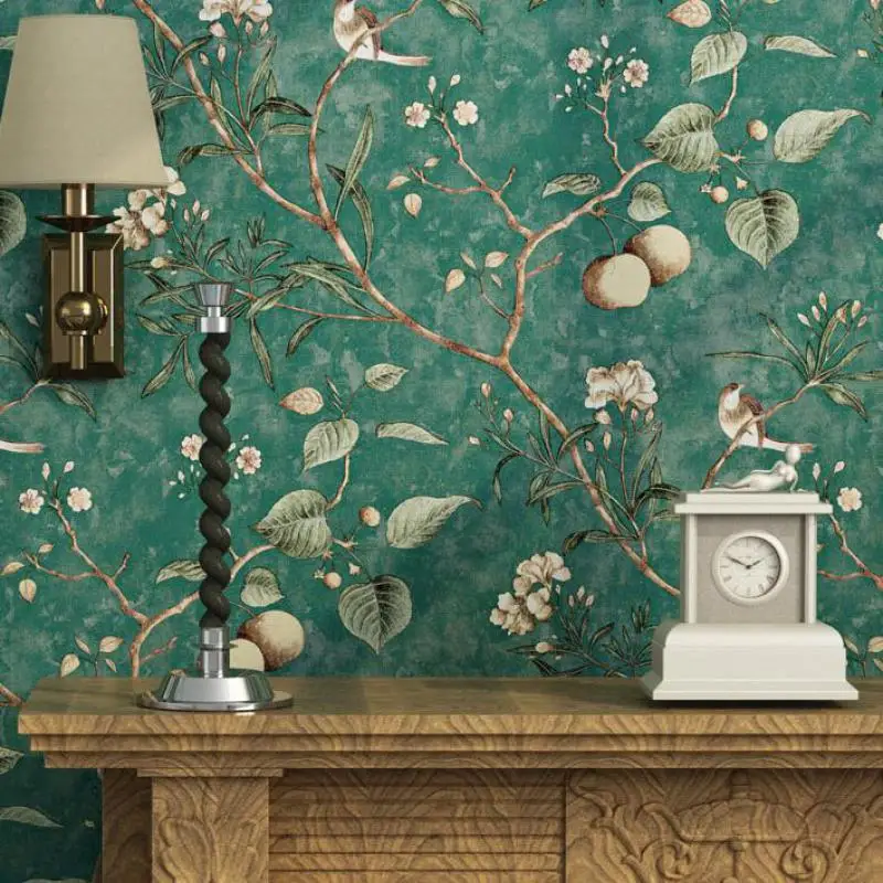 Нетканые обои в американском стиле деревенские пасторальные с зелеными цветами