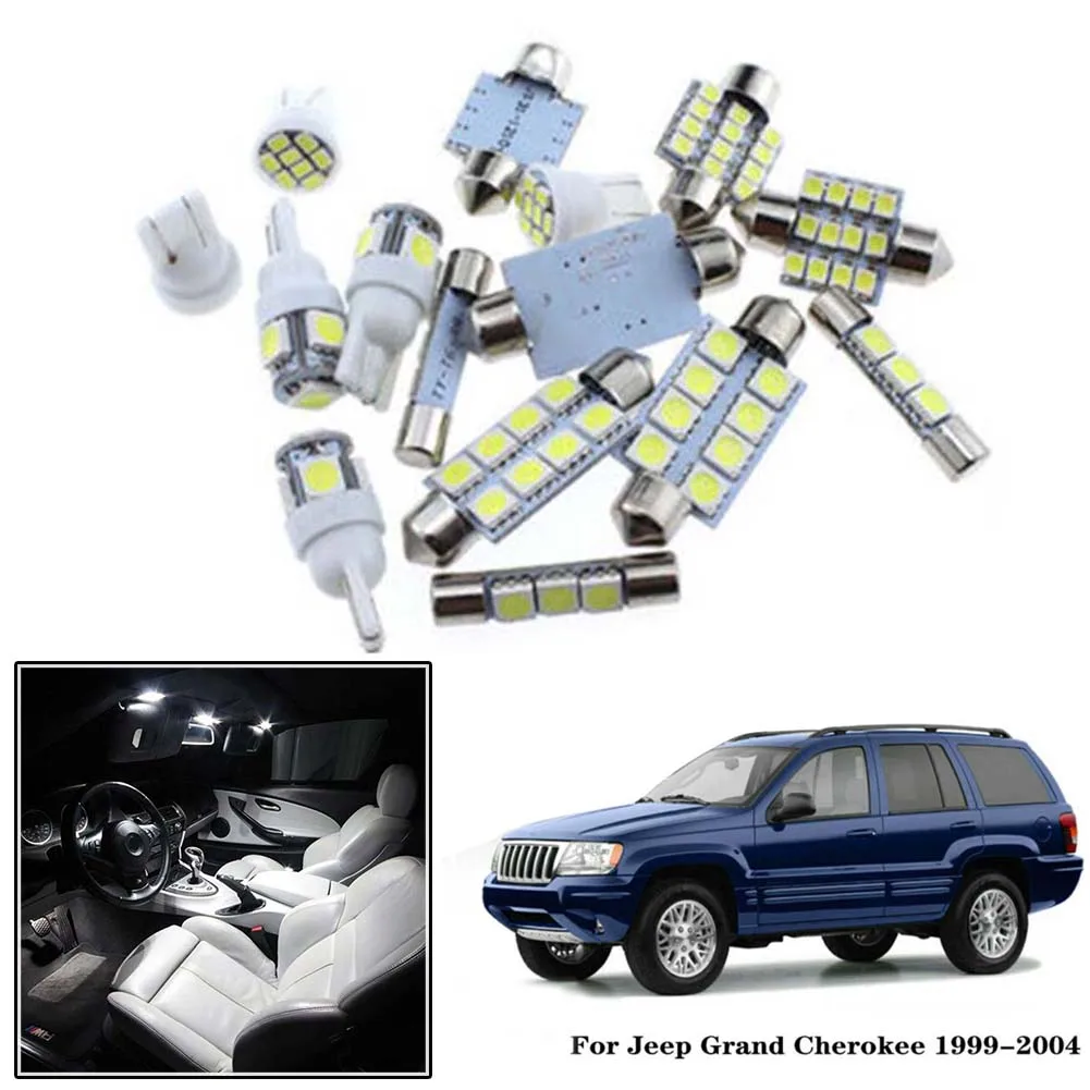 Kit de luces LED de marcha atrás para Jeep Grand Cherokee WJ T10, 12V CC, 6000K, 18 Uds., Interior, 1999-2004
