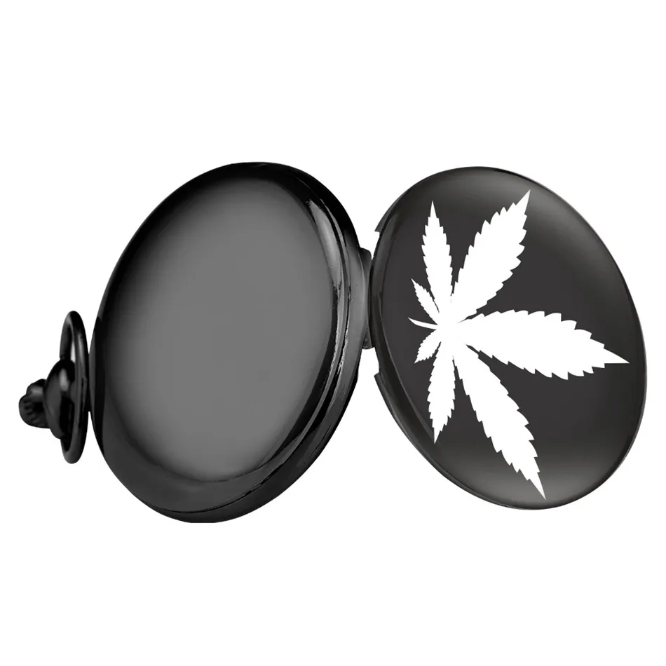 Pocket Watch Maple Leaf Design Smooth Black Quartz Pendant Clock Gifts for Men Women | Наручные часы