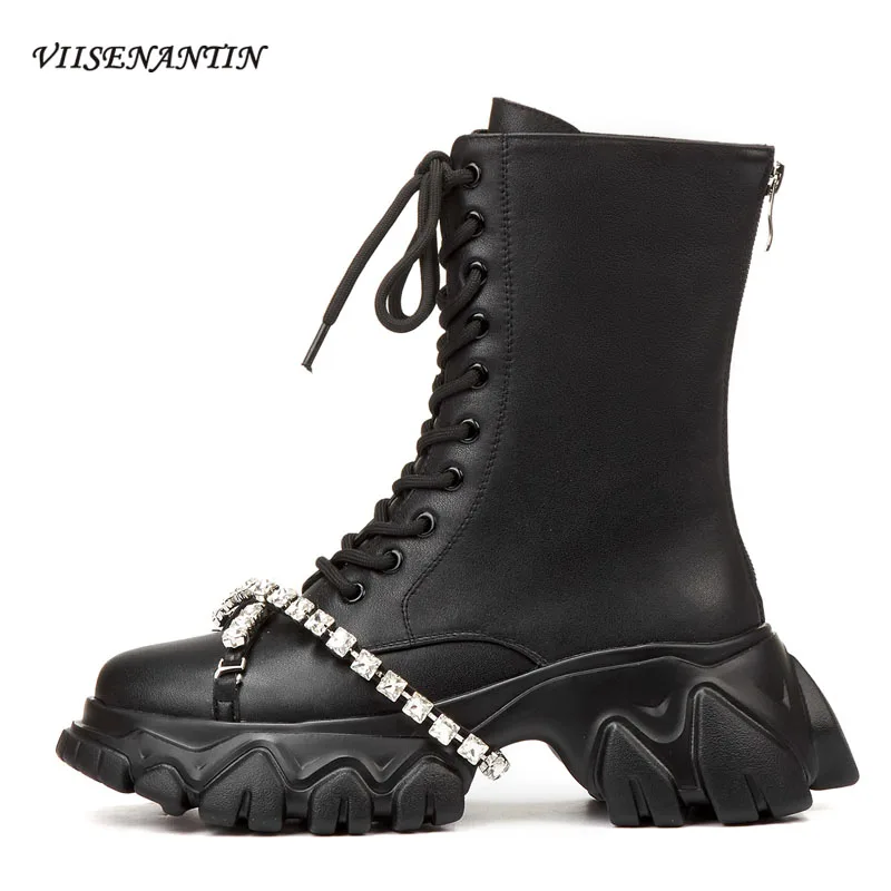 

Женские ботильоны на толстой подошве, на шнуровке, из натуральной кожи