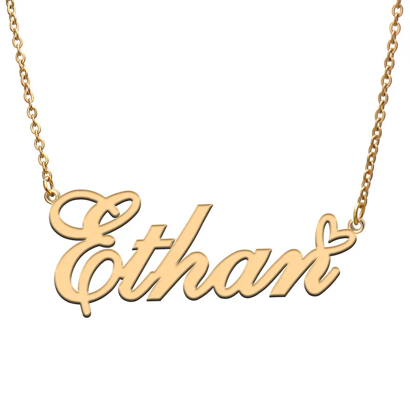 

Женское Ожерелье с надписью Love Heart Ethan, золотой и серебряный кулон-табличка с именем из нержавеющей стали, подарок для матери и ребенка