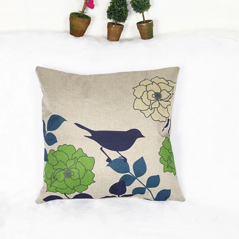 Наволочка с изображением птиц и растений наволочка подушка из полиэстера