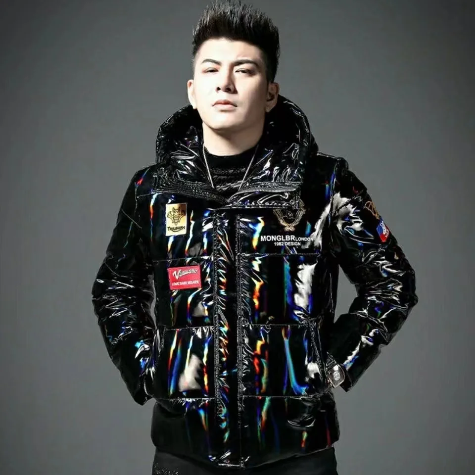 Men'S Down Jacket 2021 New Winter Hooded Down Jacket Colorful Bright Surface Warm Top Korean Version Of White Duck Down Jacket