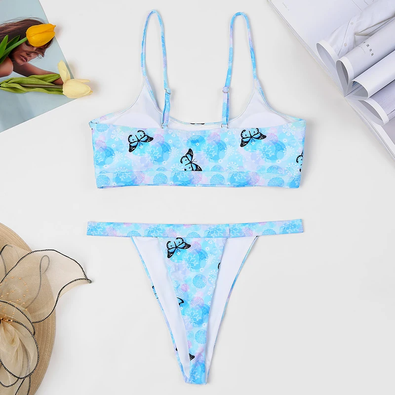 

Bikini 2021 Sexy Swimwear Women Sexy Wear Female Beach Bikini Butterfly Print Beachwear Set Bathing Suit Push Up Swimsuit