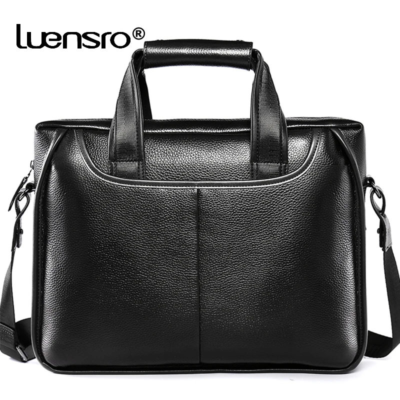 Мужской портфель LUENSRO деловые сумки из натуральной кожи черные Офисные на плечо