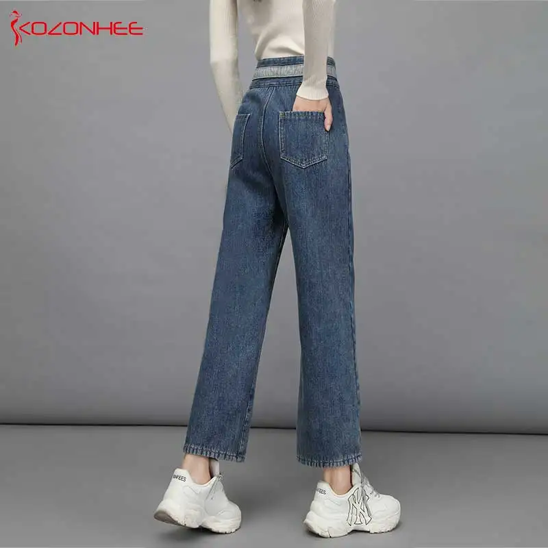 Альпака кашемир Ультра мягкие теплые джинсы женские зимние прямые с завышенной