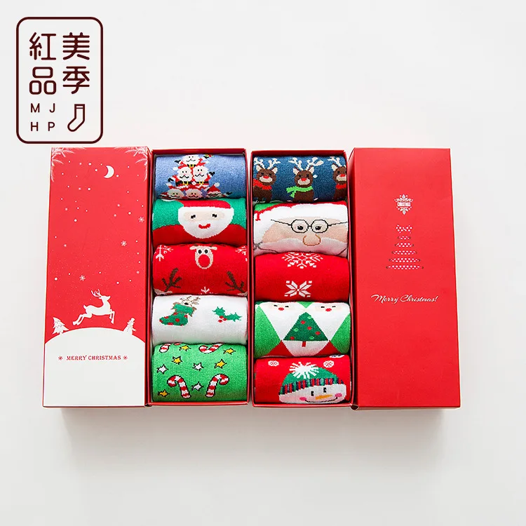 1 Box 5 Pairs Sock Winter Christmas Socks Gift Box Santa Cotton Thickened Warm Holiday Socks Wholesale