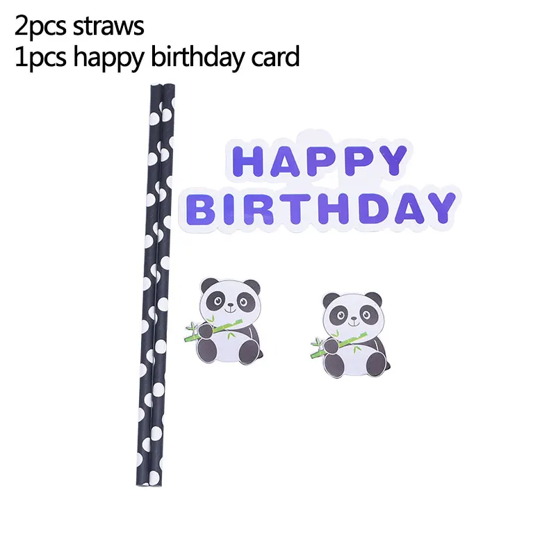 B03-2pcs straws Тематическое украшение в виде панды для детского дня рождения, воздушный шар, соломенный мешок для конфет, одноразовая посуда для детского душа, вечерние принадлежности в виде панды - Цвет: B03-2pcs straws