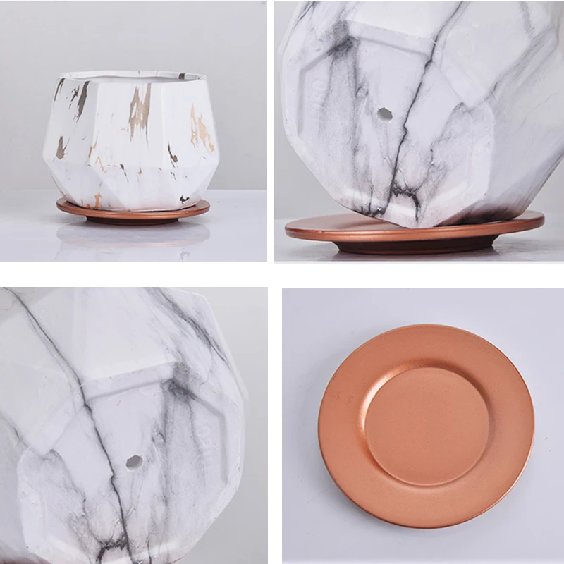 

Nordic Marble Flower Pot with Tray Ceramic Vase Green Plant Succulents Plant Pot with Hole Home Decoration Garden Accessories