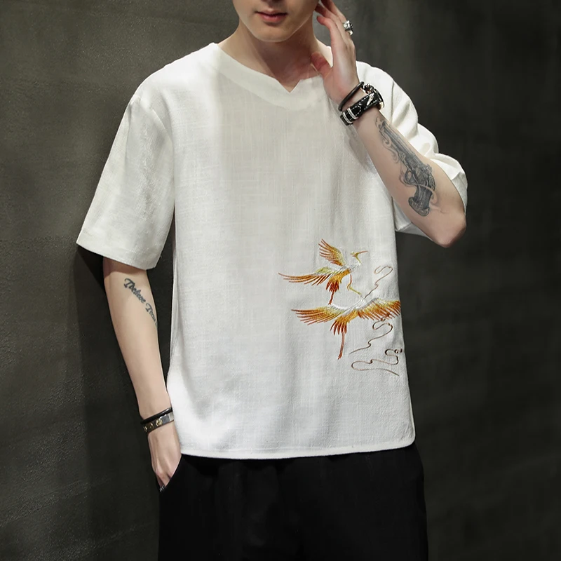 

Мужская летняя рубашка без воротника, винтажная Повседневная рубашка с коротким рукавом, размера XXXXXL, M-5XL