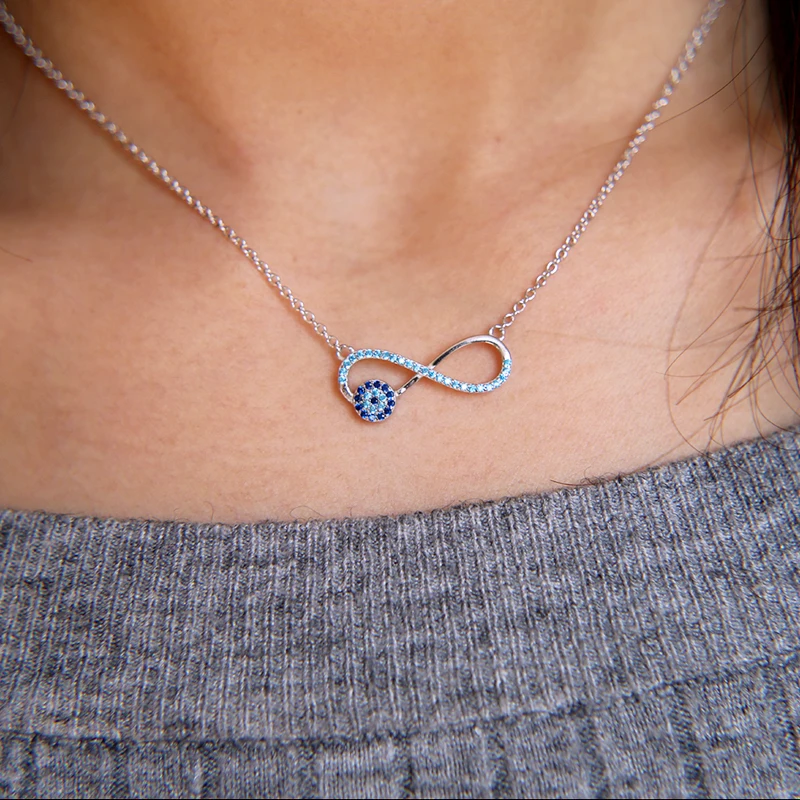 Женское серебряное колье цепочка из стерлингового серебра 925 пробы с голубым