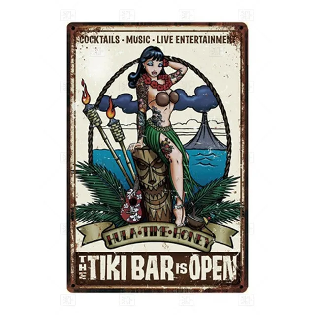 Летний оловянный плакат Tiki для бара пляжа металлический винтажный настенный