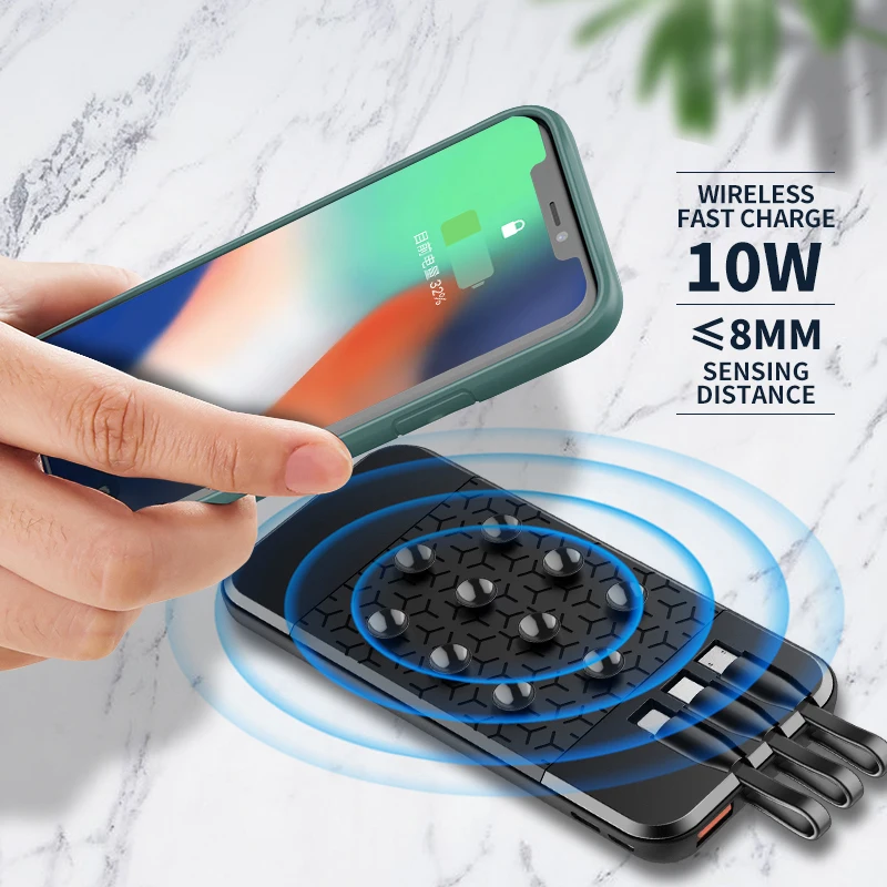 CASEIER Беспроводной внешний аккумулятор 10000 мАч Зарядное устройство для iPhone Xiaomi QC 3 0