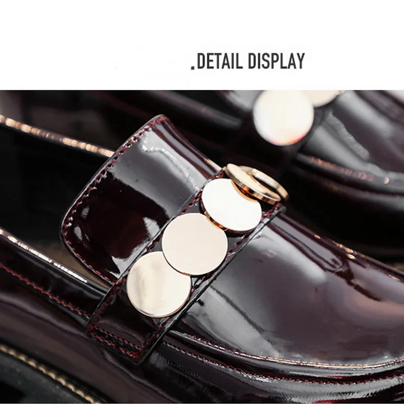 Женские лоферы из лакированной кожи цвет коричневый красный Осенняя обувь на