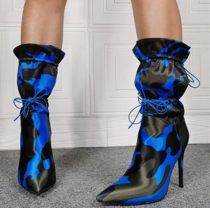 

Luxury women's boots 2020 autumn/winter new high-heeled motorcycle boots camouflage sexy stiletto ms boots plus size 35-43