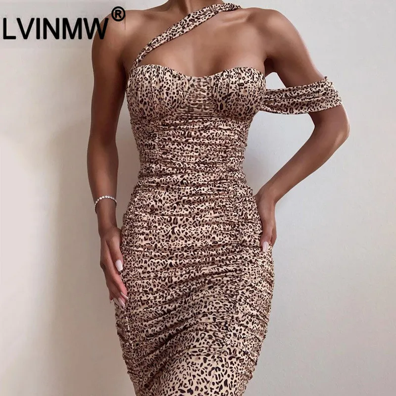 LVINMW модное сексуальное леопардовое с открытыми плечами облегающее платье лето