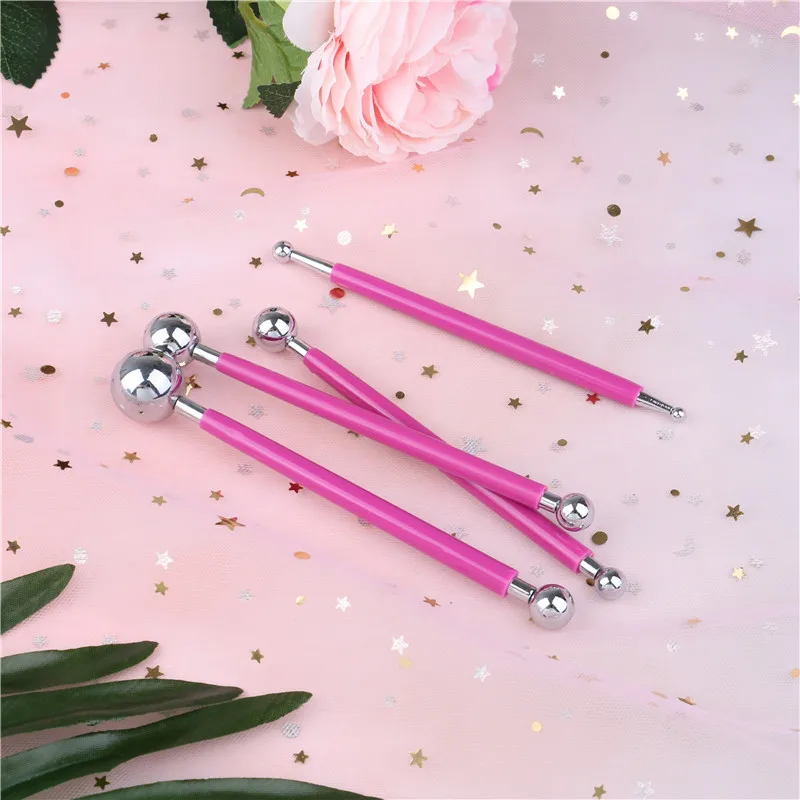 

4PCS DIY Stainless Steel Baking Pen Fondant Cake Decorating Tools Cookie Cutters Flower Sugarcraft Metal Ball Modelling Set