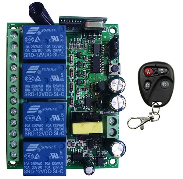 Универсальный AC110V 220V 230V 10A реле 4CH 4 CH Беспроводной RF пульт дистанционного управления передатчик+ модуль приемника, 315/433 MHz