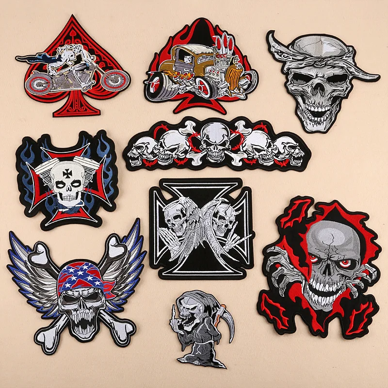 

Embroidery New Skull Cloth Stickers Heat Transfer Patch Stickers Punk European and American Style Ghost Head Cloth Stickers