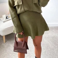 ardm casual high waist elastic green knitted a line mini skirts women 2021 sexy winter girl skirt fashion flare hem jupe femme